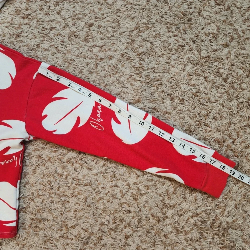 Disney Lilo Stitch Pullover Hoodie Sweater‎ Kids Sz XS Red White Leaf Pattern